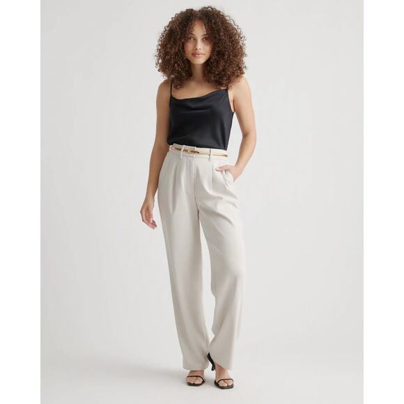 QUINCE Sand Stretch Crepe Pleated Wide Leg Pants NWT Size Large - Picture 4 of 11